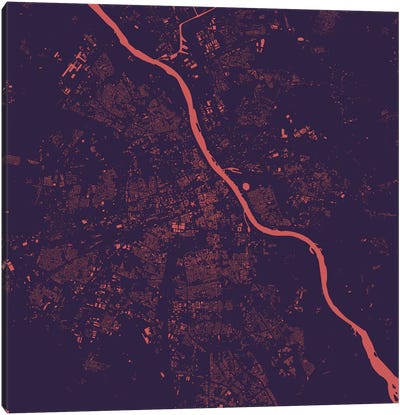 Warsaw Urban Map (Purple Night) Canvas Art Print - Indigo Art