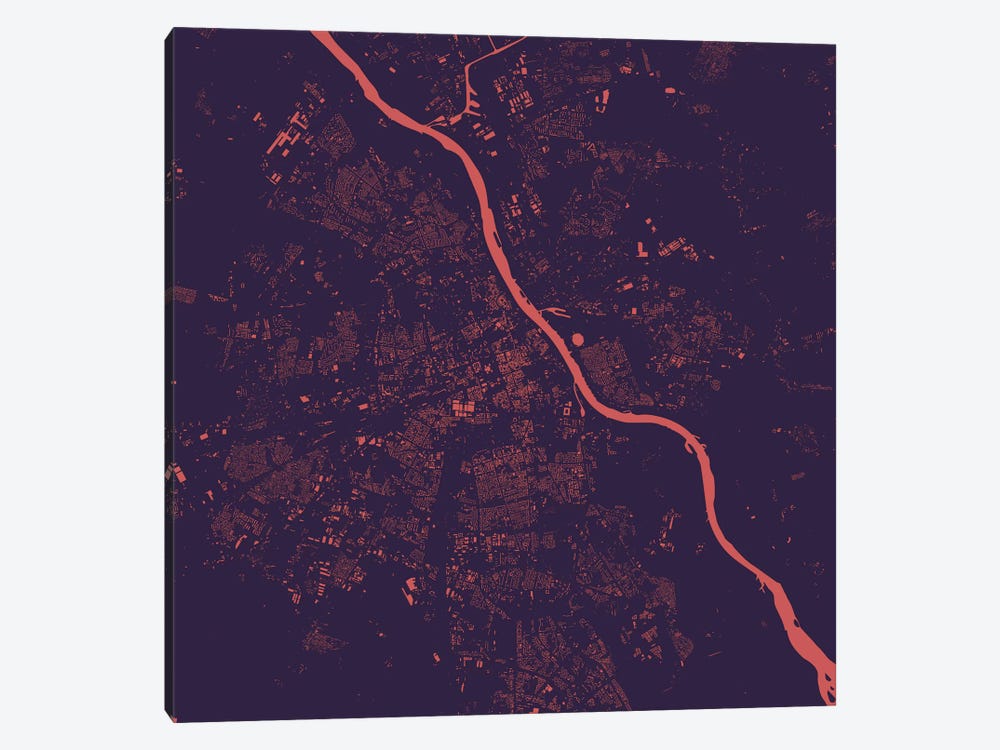 Warsaw Urban Map (Purple Night) by Urbanmap 1-piece Canvas Art