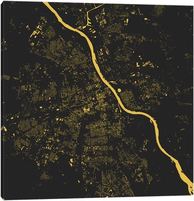 Warsaw Urban Map (Yellow) Canvas Art Print
