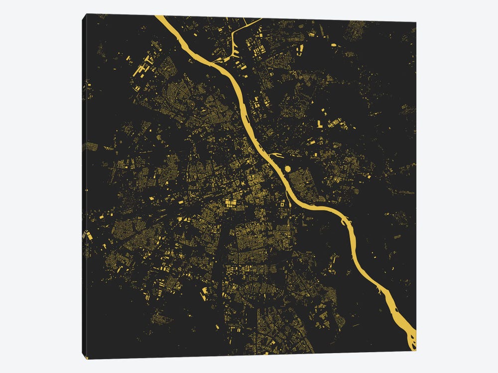 Warsaw Urban Map (Yellow) by Urbanmap 1-piece Canvas Artwork