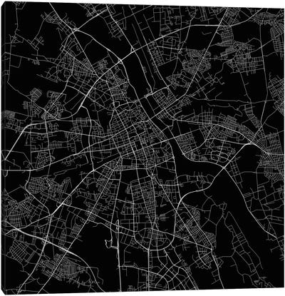 Warsaw Urban Roadway Map (Black) Canvas Art Print - Poland