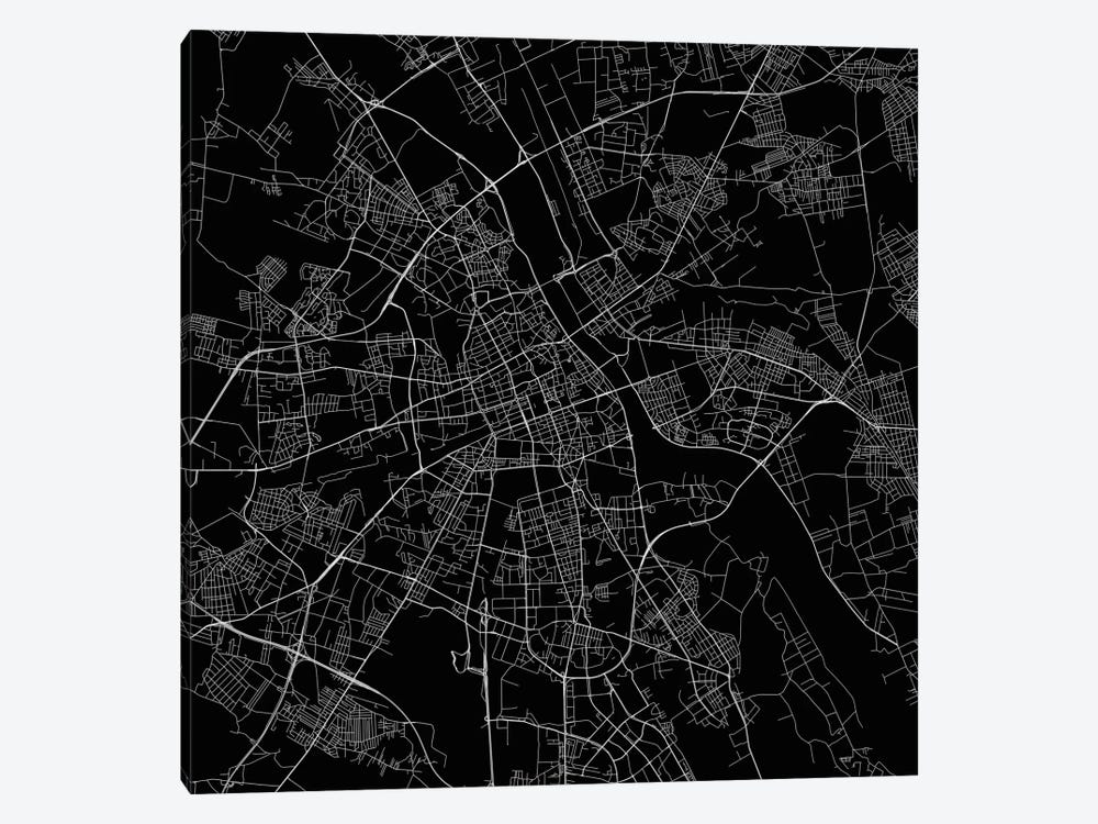 Warsaw Urban Roadway Map (Black) by Urbanmap 1-piece Canvas Print