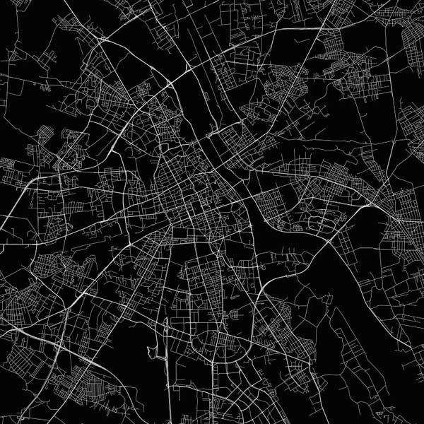 Abstract: Warsaw Urban Roadway Map (Black) by Urbanmap