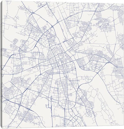 Warsaw Urban Roadway Map (Blue) Canvas Art Print - Urban Living Room Art