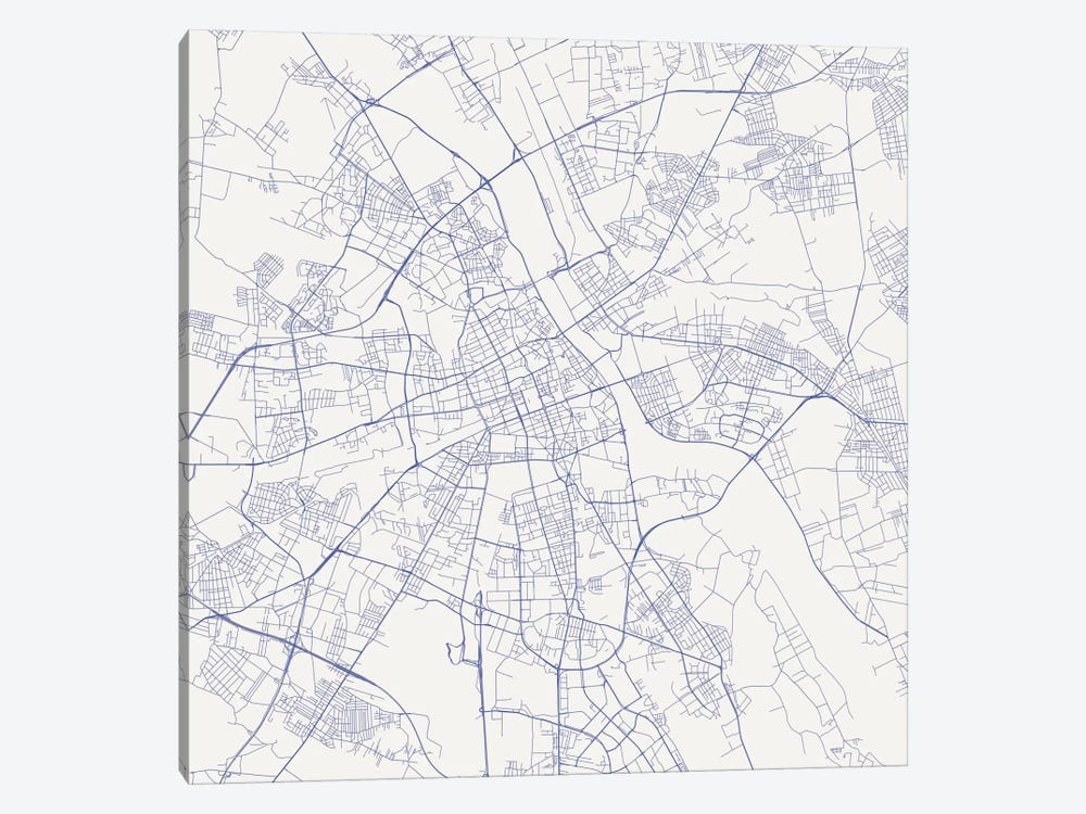 Warsaw Urban Roadway Map (Blue) by Urbanmap 1-piece Canvas Wall Art