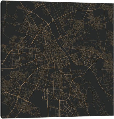 Warsaw Urban Roadway Map (Gold) Canvas Art Print - Urban Maps