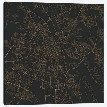 Warsaw Urban Roadway Map (Gold) Canvas Print #ESV414} by Urbanmap Canvas Print
