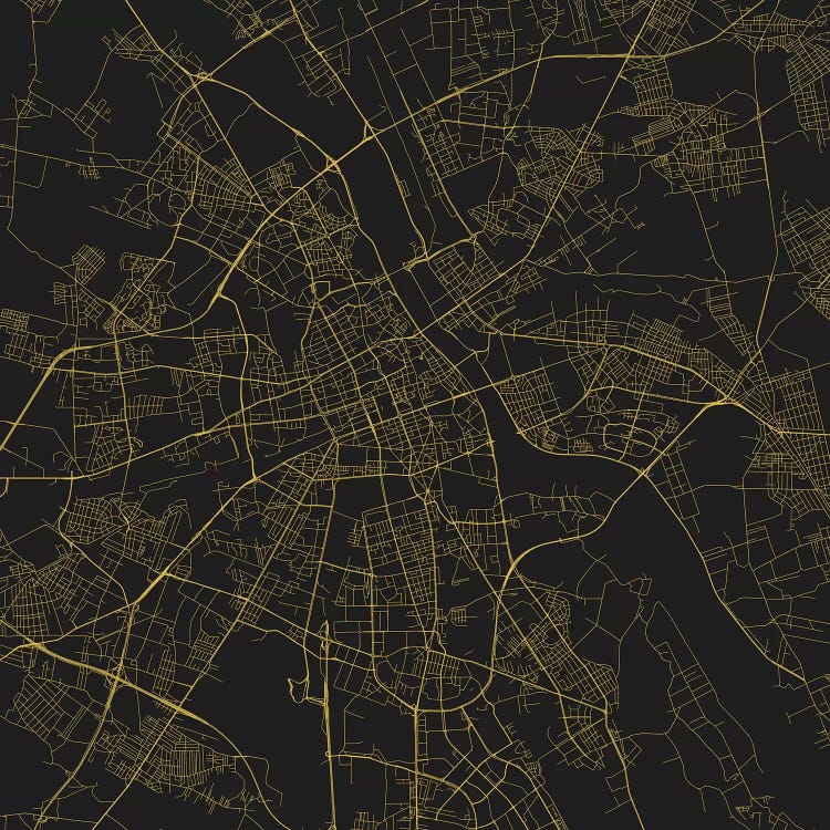 Warsaw Urban Roadway Map (Yellow) by Urbanmap wall art