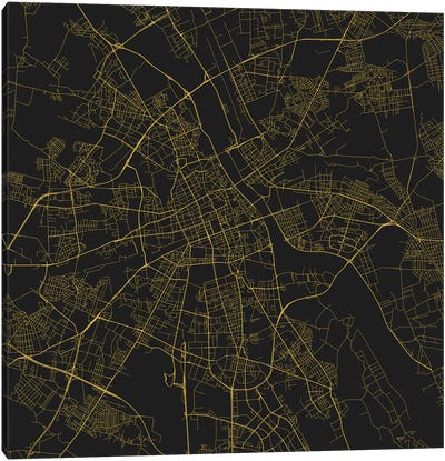 Warsaw Urban Roadway Map (Yellow) Canvas Art Print - Poland