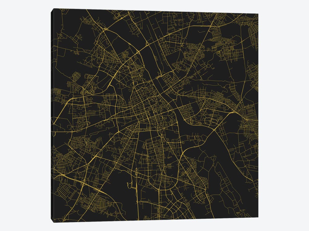 Warsaw Urban Roadway Map (Yellow) by Urbanmap 1-piece Canvas Art