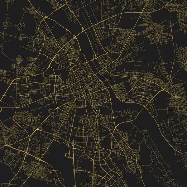 Abstract: Warsaw Urban Roadway Map (Yellow) by Urbanmap
