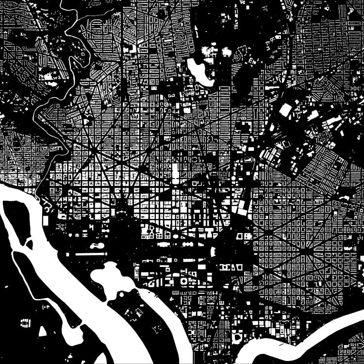 Washington D.C. Urban Map (Black) by Urbanmap wall art