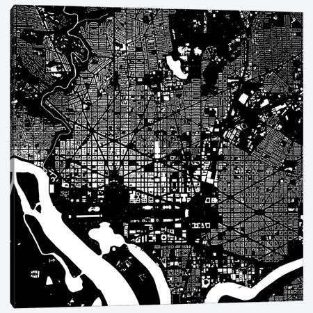 Washington D.C. Urban Map (Black) Canvas Print #ESV421} by Urbanmap Canvas Art Print