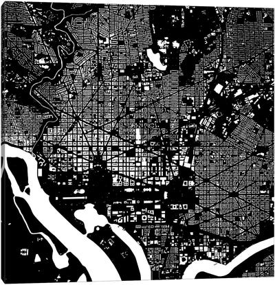 Washington D.C. Urban Map (Black) Canvas Art Print - Washington DC Maps
