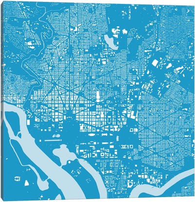 Washington D.C. Urban Map (Blue) Canvas Art Print - Washington D.C. Art