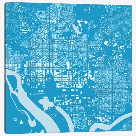 Washington D.C. Urban Map (Blue) Canvas Print #ESV422} by Urbanmap Canvas Print