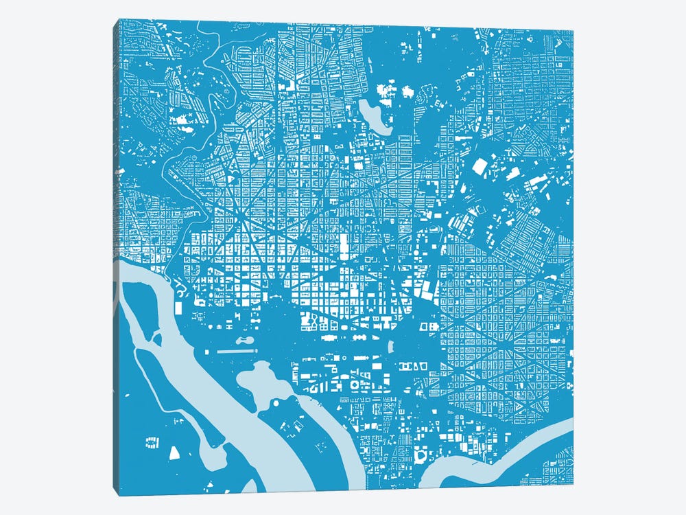 Washington D.C. Urban Map (Blue) by Urbanmap 1-piece Canvas Wall Art