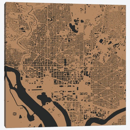 Washington D.C. Urban Map (Gold) Canvas Print #ESV423} by Urbanmap Art Print