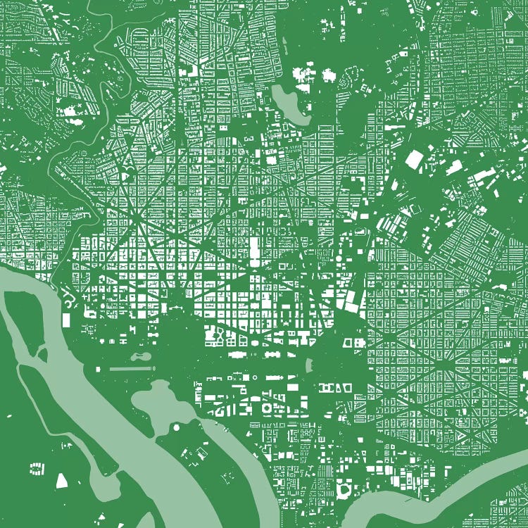 Washington D.C. Urban Map (Green) by Urbanmap wall art