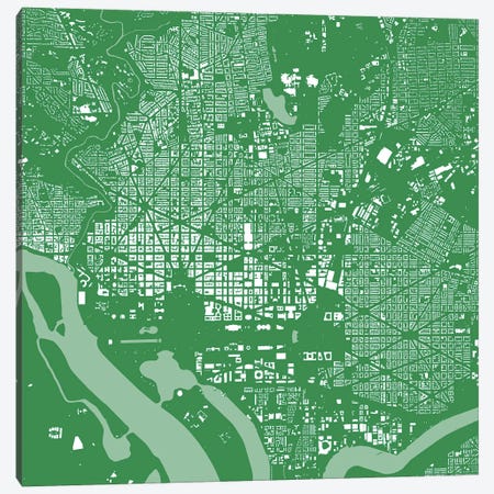 Washington D.C. Urban Map (Green) Canvas Print #ESV424} by Urbanmap Canvas Wall Art