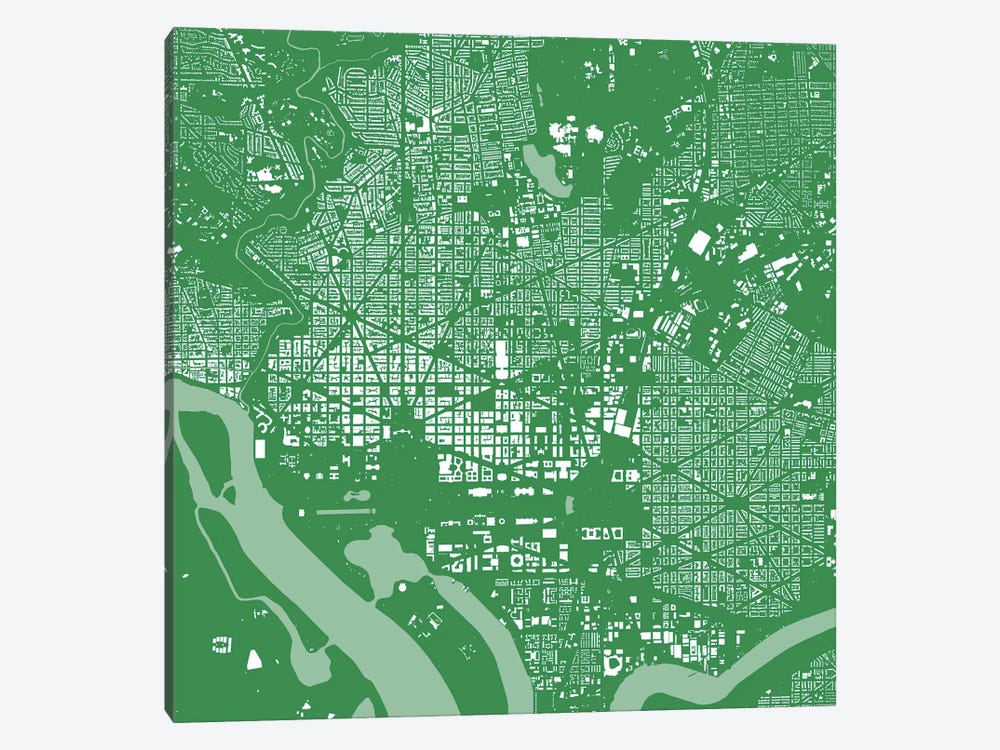 Washington D.C. Urban Map (Green) by Urbanmap 1-piece Canvas Art