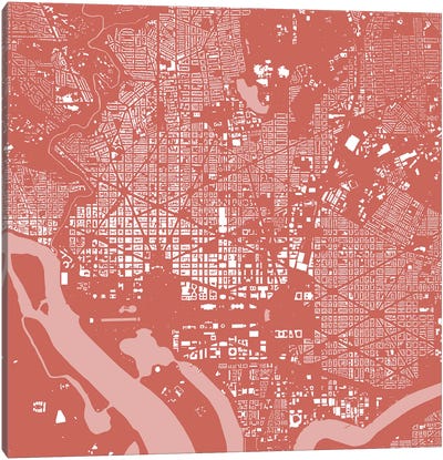 Washington D.C. Urban Map (Pink) Canvas Art Print - Urban Maps