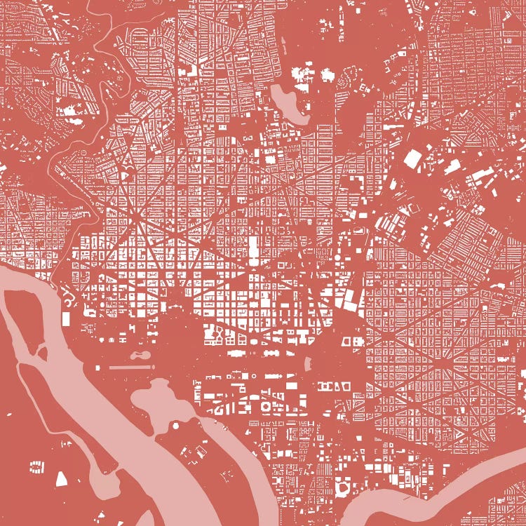 Washington D.C. Urban Map (Pink) by Urbanmap wall art