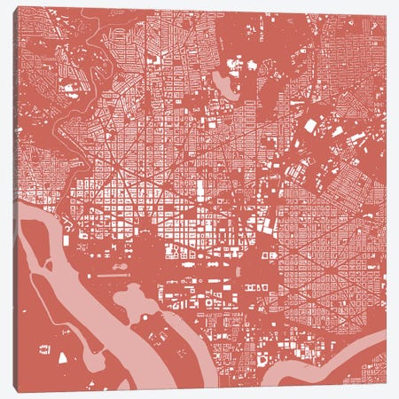 Washington D.C. Urban Map (Pink) Canvas Print #ESV425} by Urbanmap Canvas Art