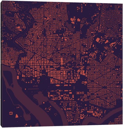 Washington D.C. Urban Map (Purple Night) Canvas Art Print - Urban Maps