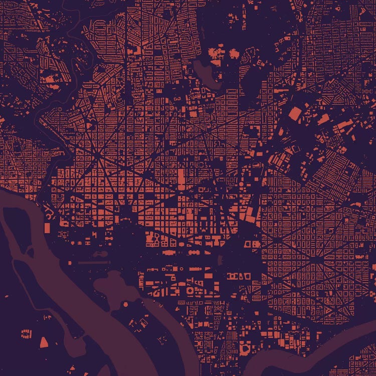 Washington D.C. Urban Map (Purple Night)