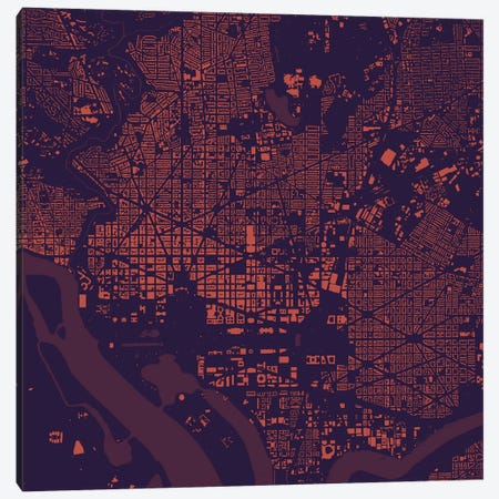 Washington D.C. Urban Map (Purple Night) Canvas Print #ESV426} by Urbanmap Canvas Art