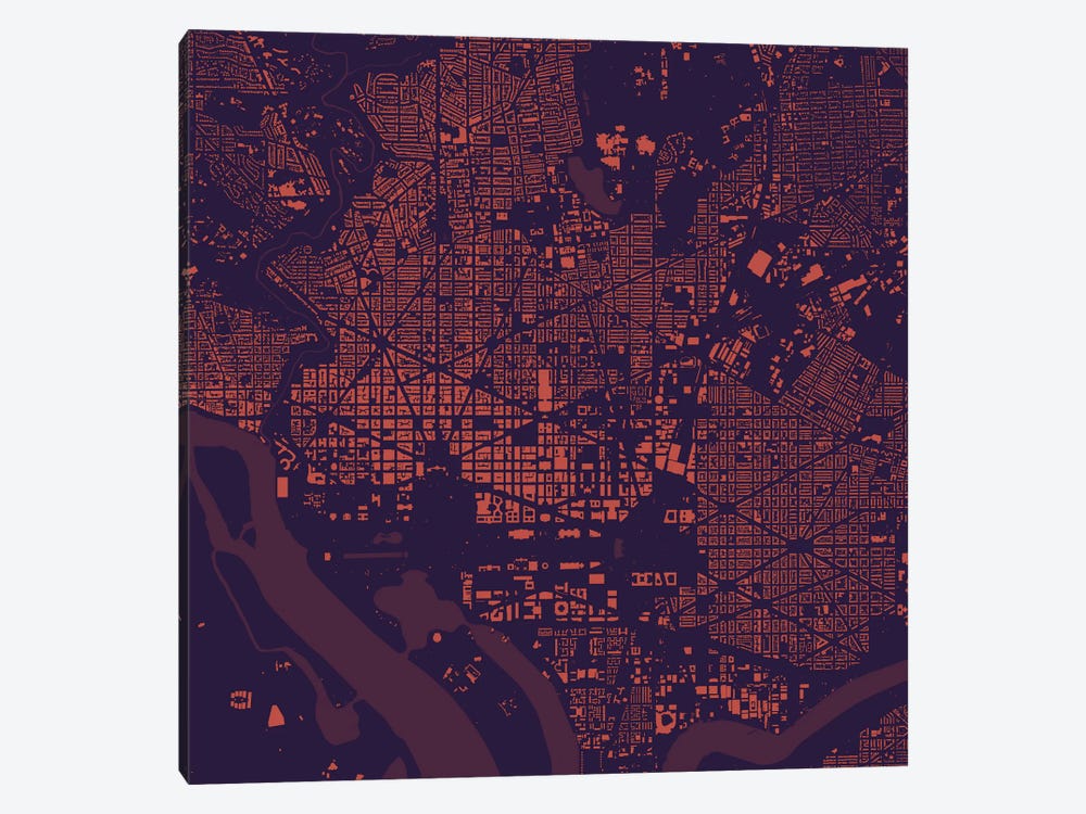 Washington D.C. Urban Map (Purple Night) by Urbanmap 1-piece Canvas Artwork