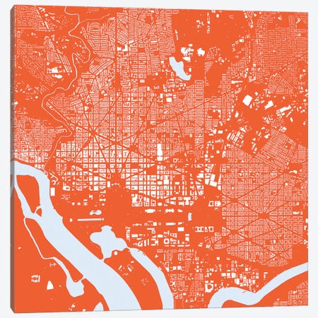 Washington D.C. Urban Map (Red) Canvas Print #ESV427} by Urbanmap Canvas Artwork