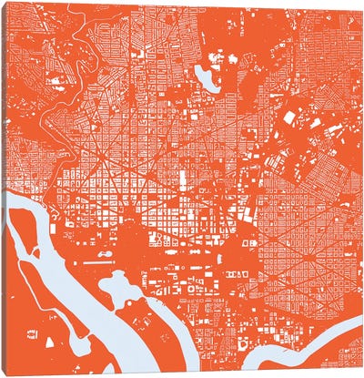 Washington D.C. Urban Map (Red) Canvas Art Print - Washington DC Maps