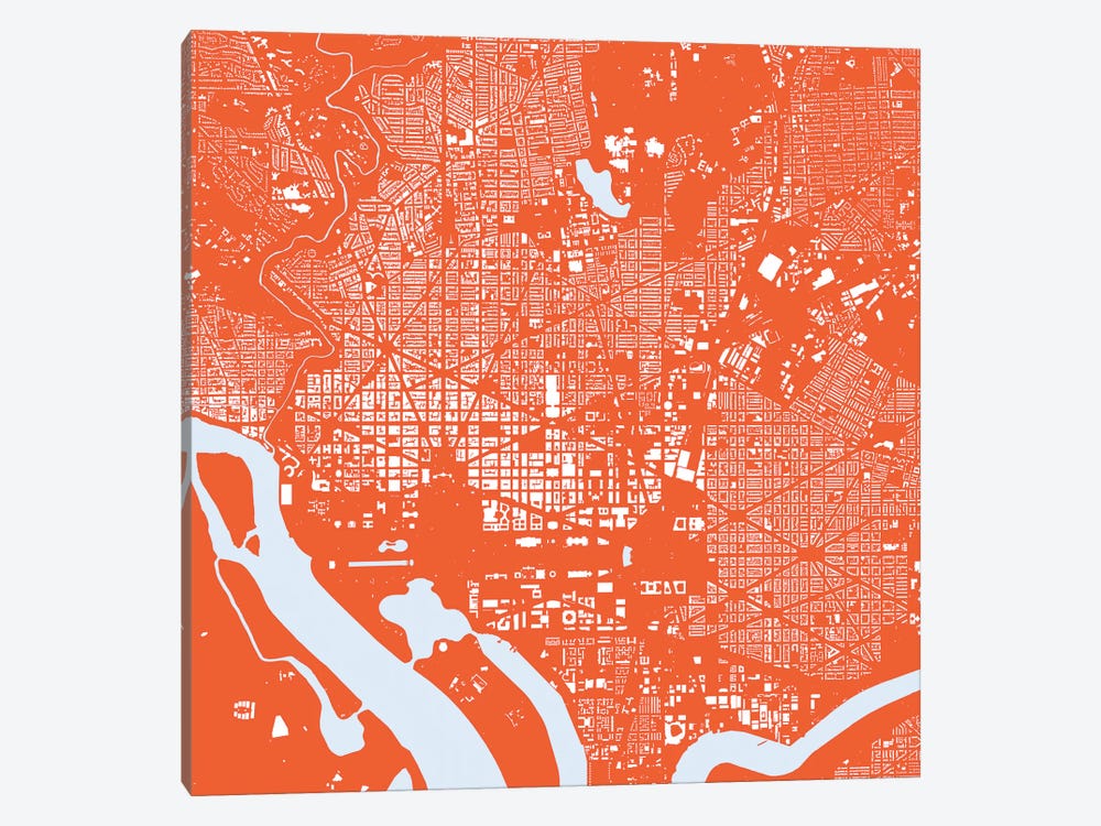 Washington D.C. Urban Map (Red) by Urbanmap 1-piece Canvas Art Print