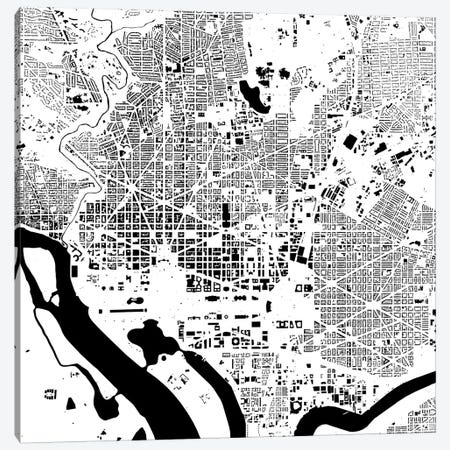 Washington D.C. Urban Map (White) Canvas Print #ESV428} by Urbanmap Canvas Art Print