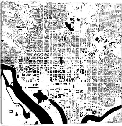 Washington D.C. Urban Map (White) Canvas Art Print - Urbanmap