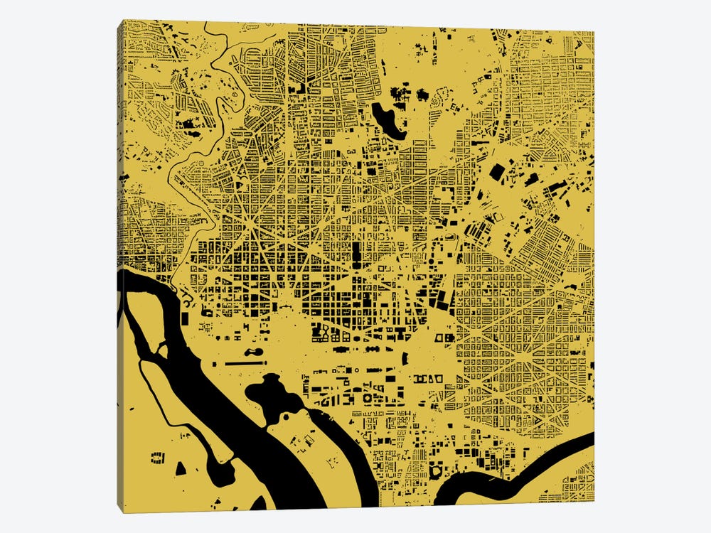 Washington D.C. Urban Map (Yellow) by Urbanmap 1-piece Canvas Print