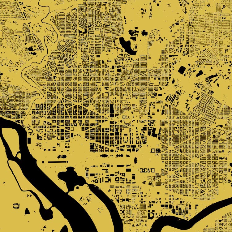 Washington D.C. Urban Map (Yellow) by Urbanmap wall art