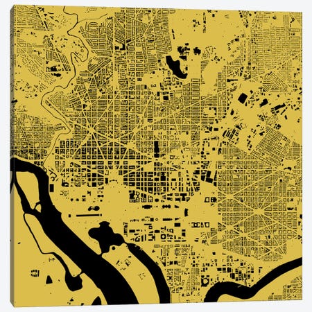 Washington D.C. Urban Map (Yellow) Canvas Print #ESV429} by Urbanmap Canvas Art Print