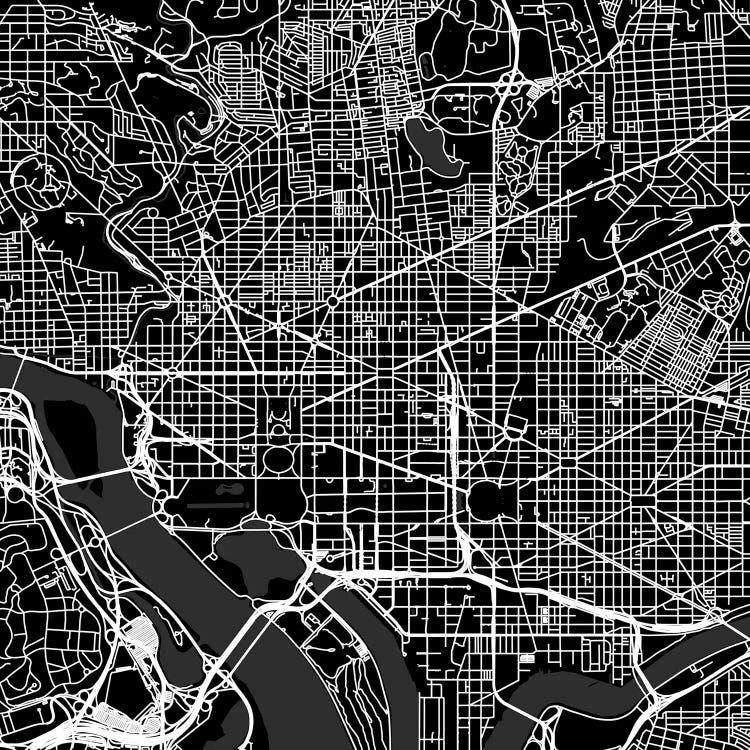 Washington D.C. Urban Roadway Map (Black) by Urbanmap wall art