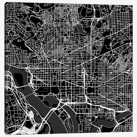Washington D.C. Urban Roadway Map (Black) Canvas Print #ESV430} by Urbanmap Canvas Wall Art