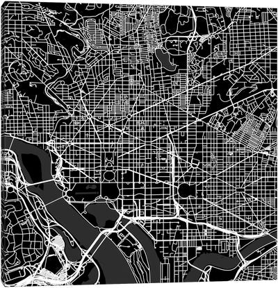 Washington D.C. Urban Roadway Map (Black) Canvas Art Print - Urbanmap