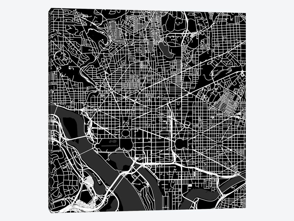 Washington D.C. Urban Roadway Map (Black) by Urbanmap 1-piece Canvas Print