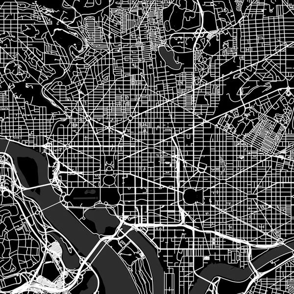 Washington D.C. Urban Roadway Map (Black)