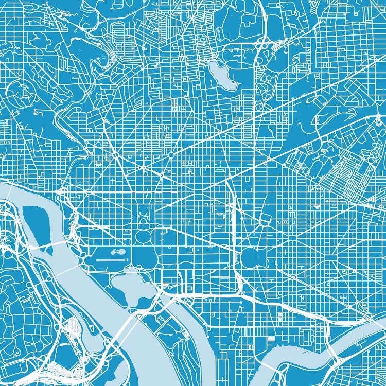 Washington D.C. Urban Roadway Map (Blue) by Urbanmap wall art