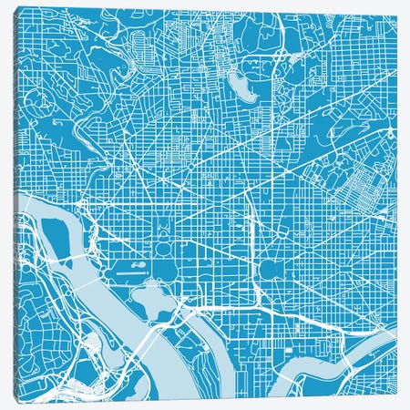 Washington D.C. Urban Roadway Map (Blue) Canvas Print #ESV431} by Urbanmap Canvas Artwork