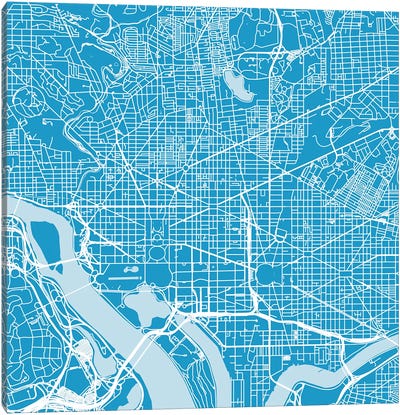 Washington D.C. Urban Roadway Map (Blue) Canvas Art Print - Washington DC Maps