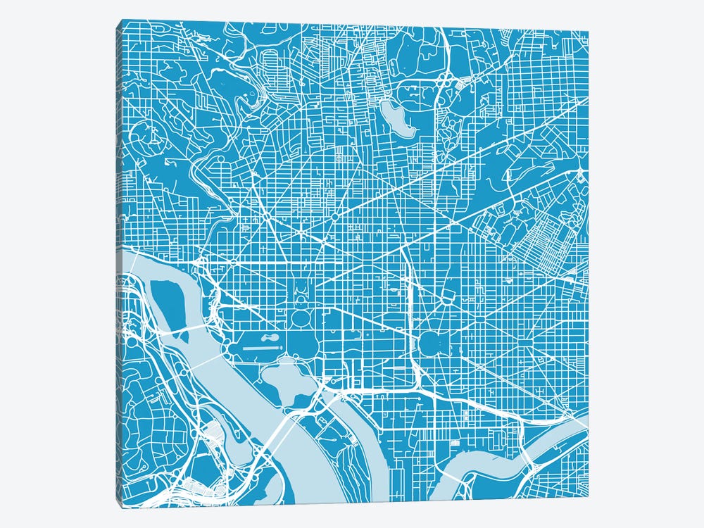Washington D.C. Urban Roadway Map (Blue) by Urbanmap 1-piece Canvas Art