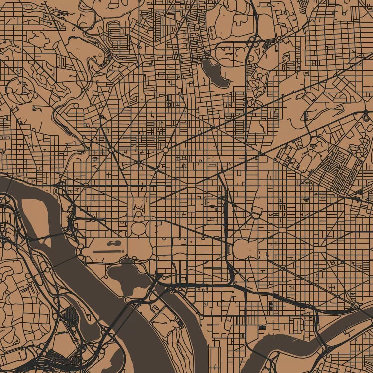 Washington D.C. Urban Roadway Map (Gold)